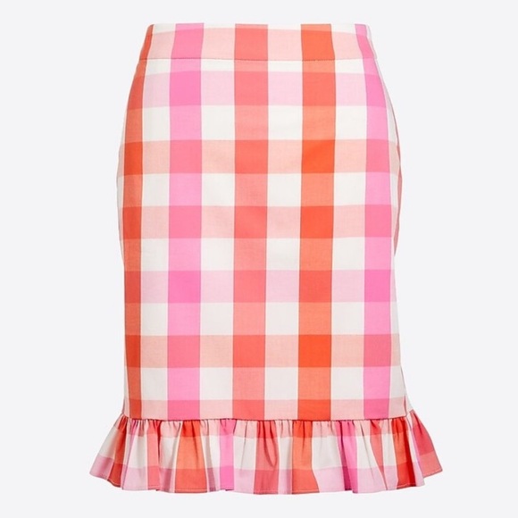J. Crew Gingham Plaid Ruffle Skirt Pink and Orange Size 2 NWT - Picture 4 of 13